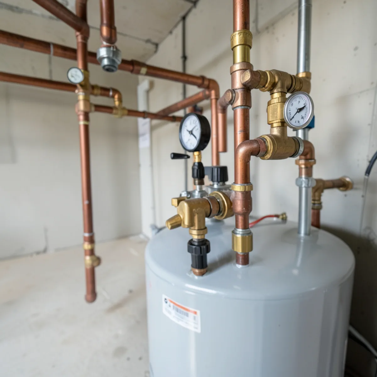 Technician inspecting gas water heater control valve and pilot sight glass