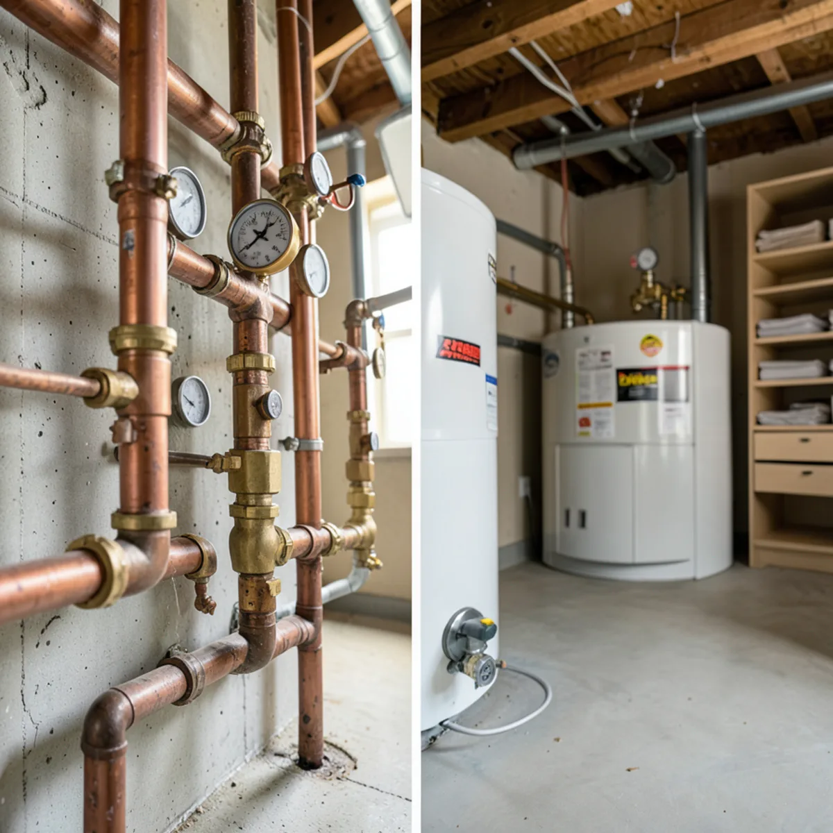 Emergency shutoff valve above residential water heater being turned clockwise